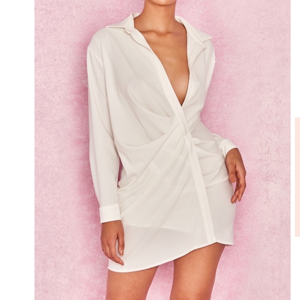White Oversized Draped Shirt Dress